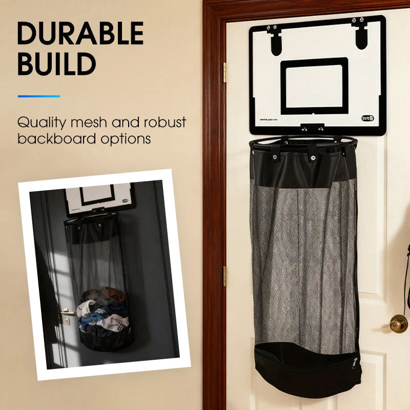 Laundry Hamper Basketball Hoop Design Wall-Mounted Mesh Bag