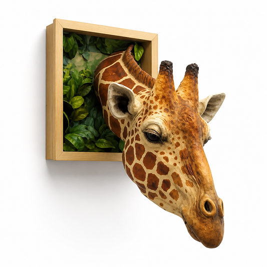 Lifelike Wall-Mounted Giraffe Head Wall Sculpture (3D)