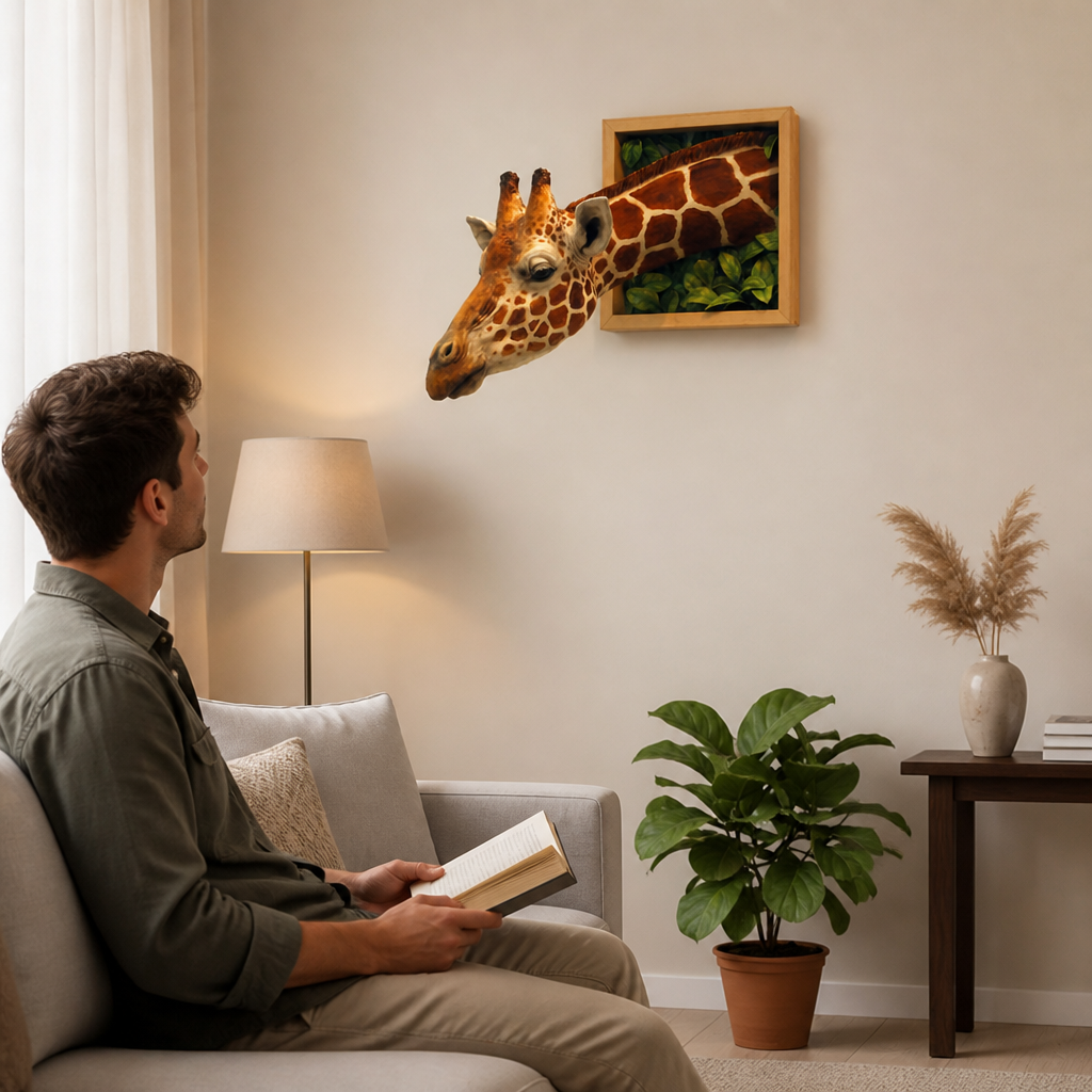 Lifelike Wall-Mounted Giraffe Head Wall Sculpture (3D)