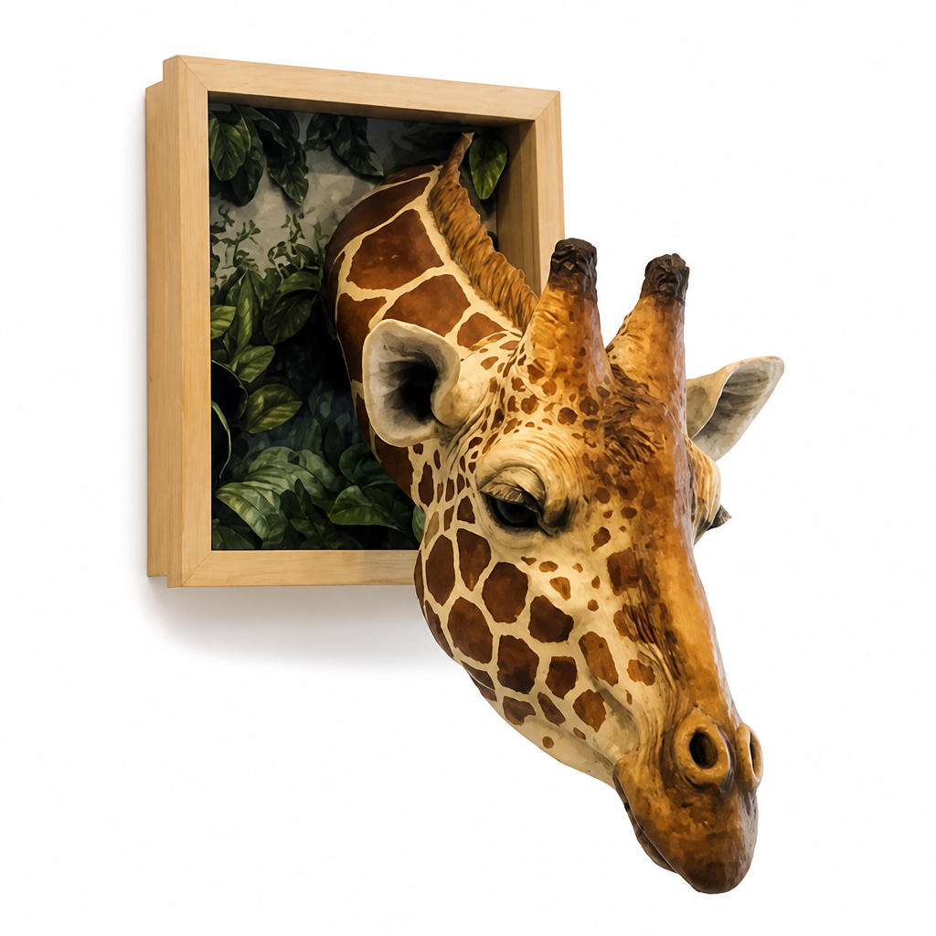 Lifelike Wall-Mounted Giraffe Head Wall Sculpture (3D)