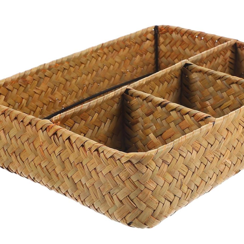 Living Room Organizer Handwoven Natural Rattan Multi Compartment