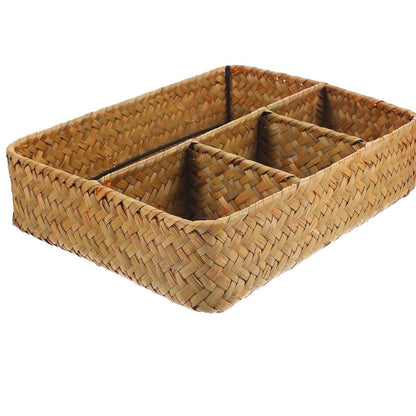 Living Room Organizer Handwoven Natural Rattan Multi Compartment