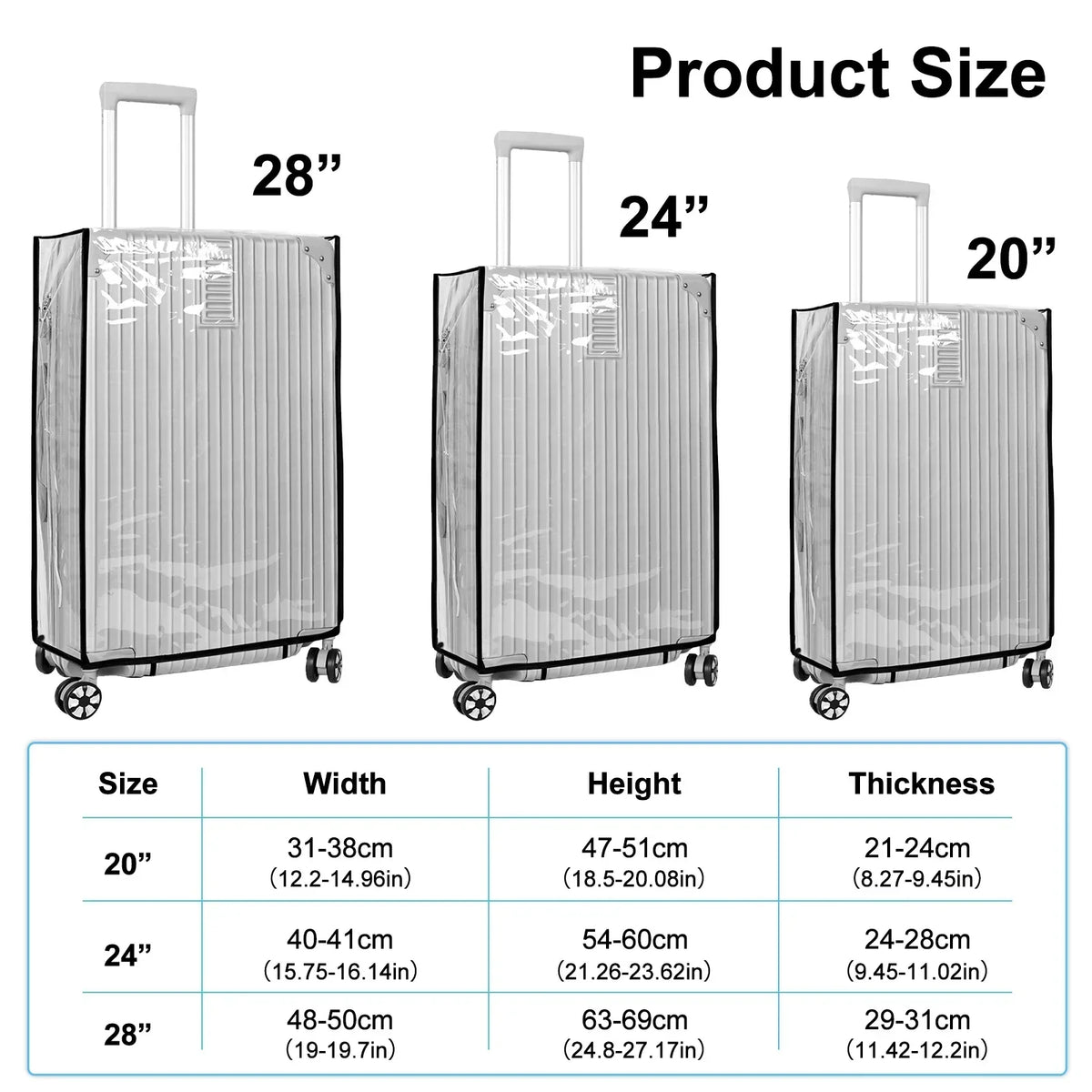 Luggage Cover Clear Waterproof PVC Fits 18–30 Inch Suitcases