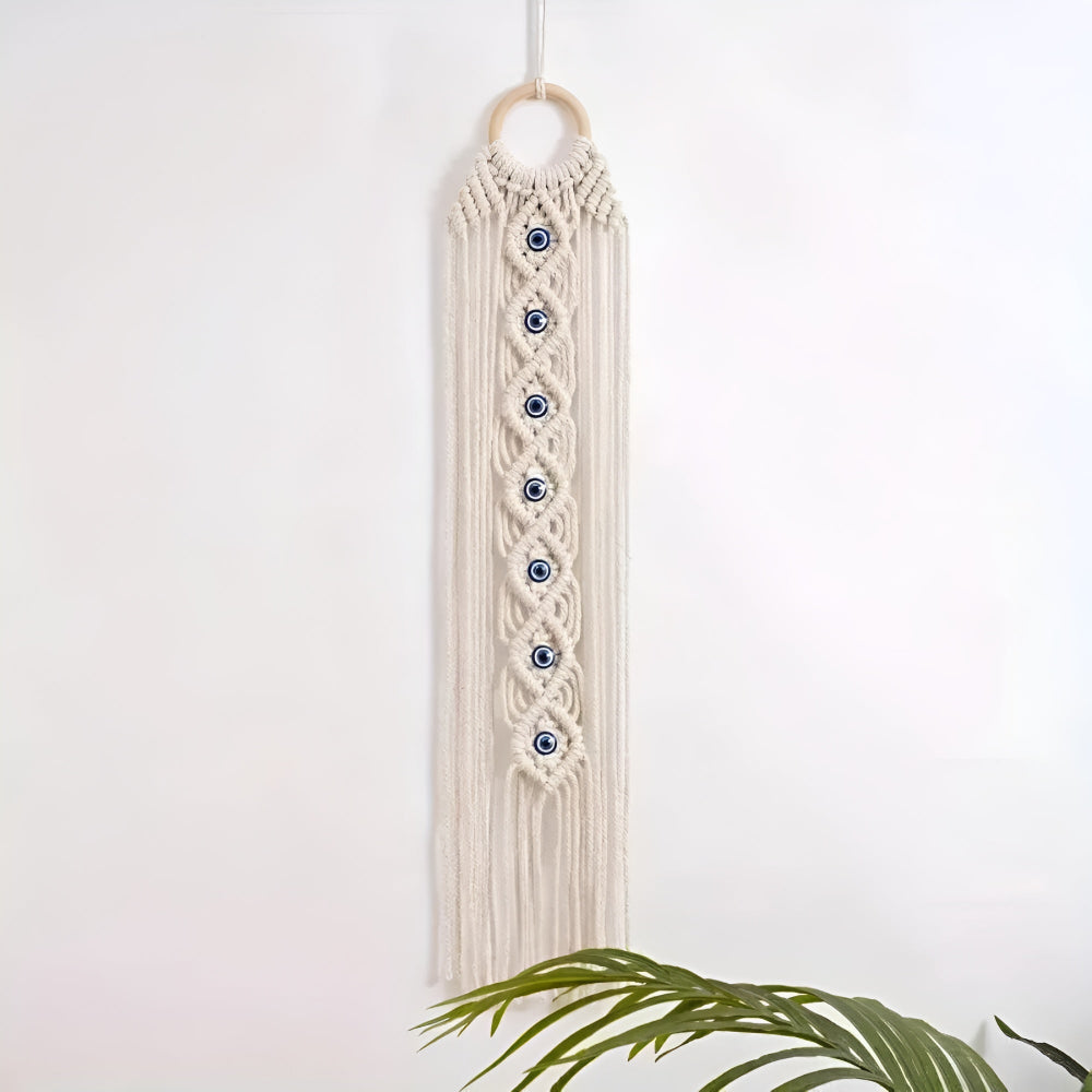 Macrame Wall Hanging Handwoven Cotton & Evil Eye Beads