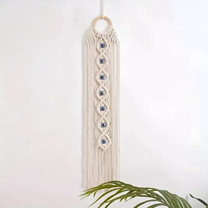 Macrame Wall Hanging Handwoven Cotton & Evil Eye Beads