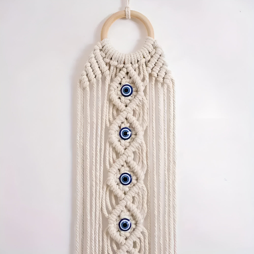 Macrame Wall Hanging Handwoven Cotton & Evil Eye Beads