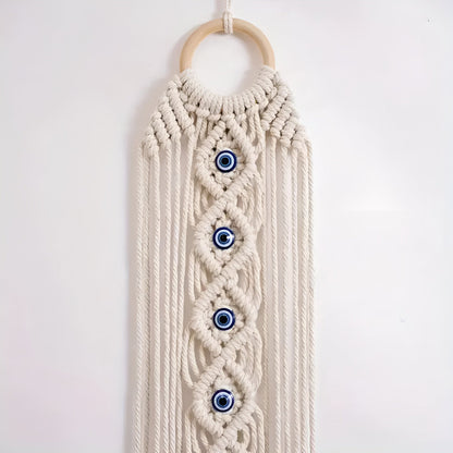 Macrame Wall Hanging Handwoven Cotton & Evil Eye Beads