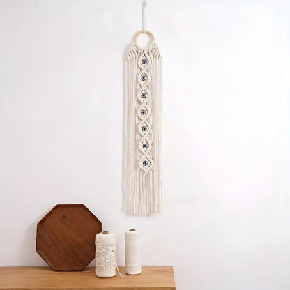 Macrame Wall Hanging Handwoven Cotton & Evil Eye Beads