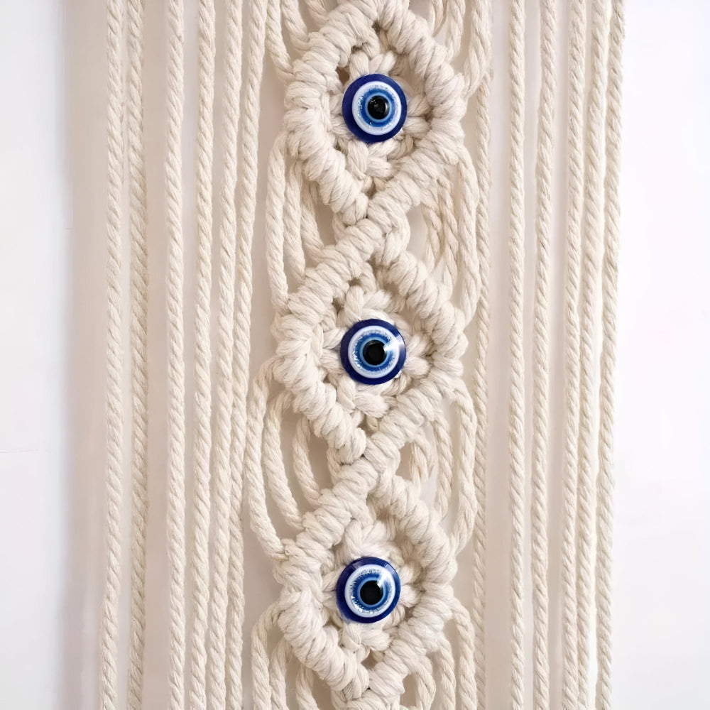 Macrame Wall Hanging Handwoven Cotton & Evil Eye Beads