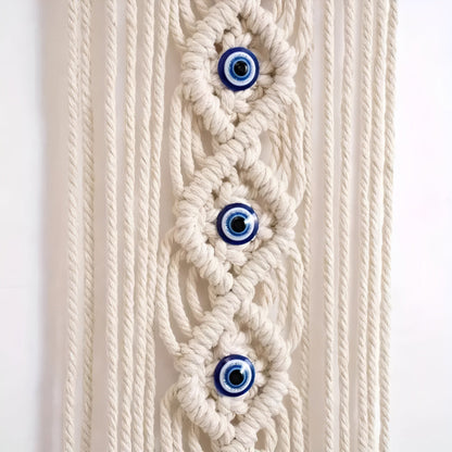 Macrame Wall Hanging Handwoven Cotton & Evil Eye Beads