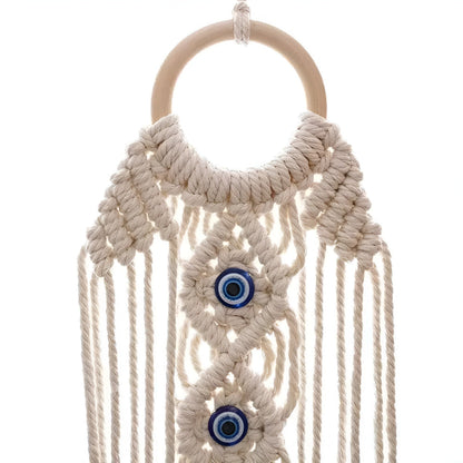 Macrame Wall Hanging Handwoven Cotton & Evil Eye Beads
