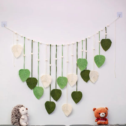 Macrame Wall Hanging Leaf Design Handwoven Wool Eco-Friendly