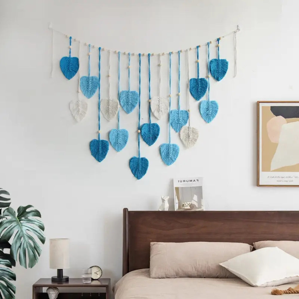 Macrame Wall Hanging Leaf Design Handwoven Wool Eco-Friendly