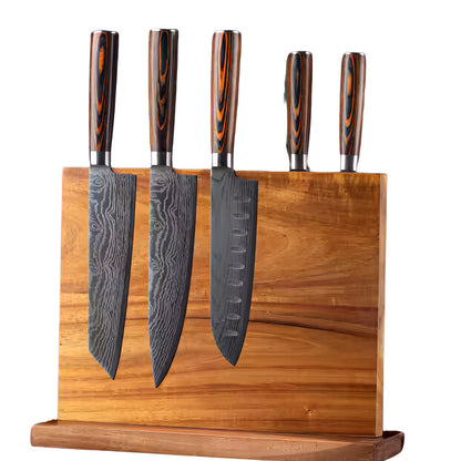 Magnetic Knife Holder Double-Sided Solid Wood Holds 12 Knives