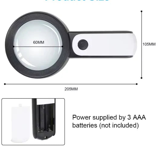 Magnifying Glass 30X Magnification 12 LED Lights Ergonomic Handle