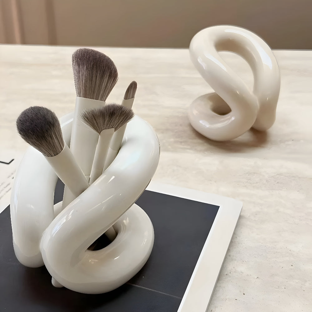 Makeup Brush Holder Ceramic Rope-Knot Countertop Organizer