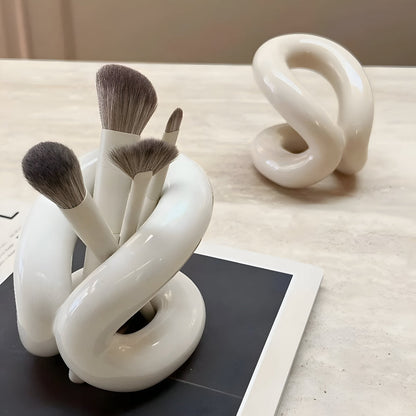 Makeup Brush Holder Ceramic Rope-Knot Countertop Organizer