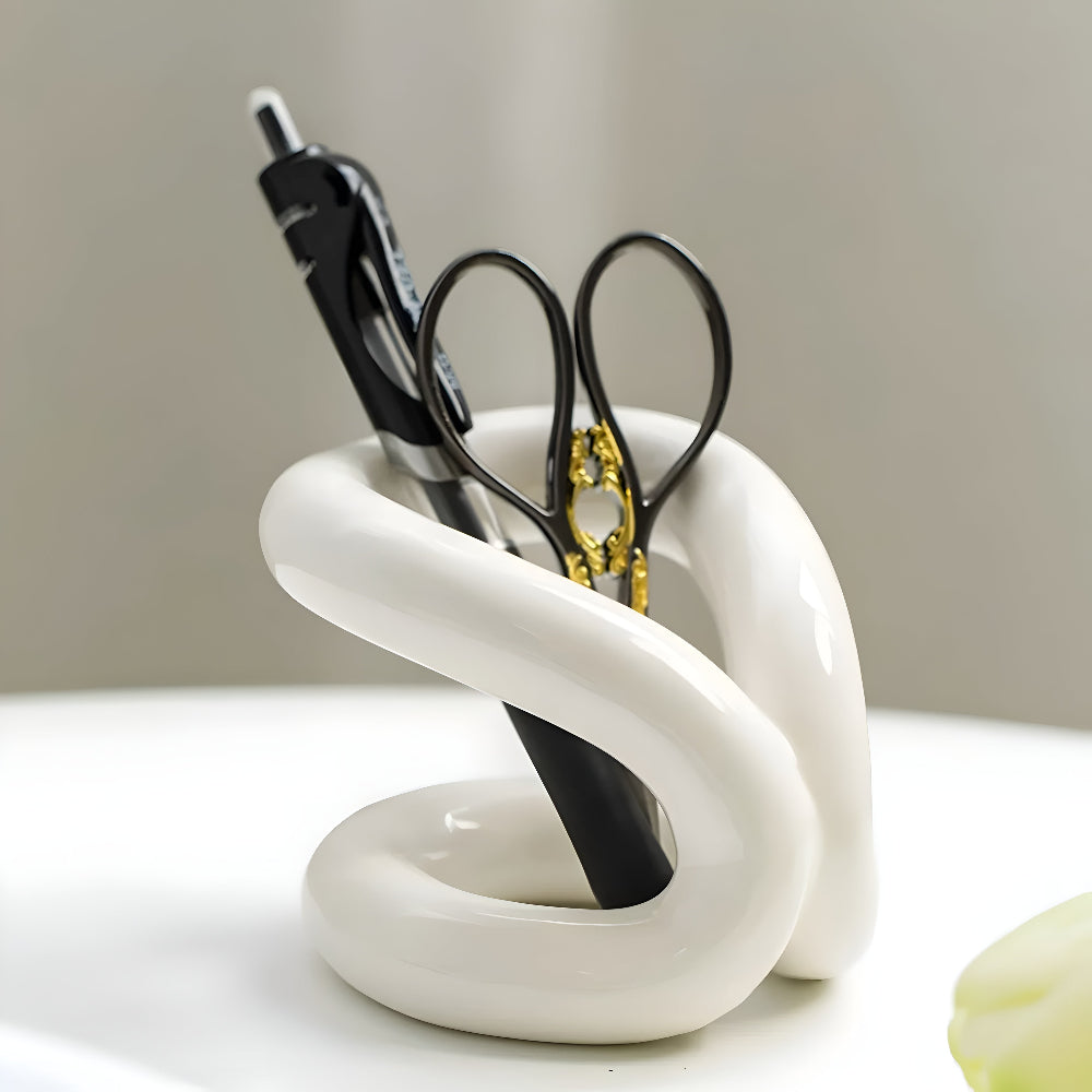 Makeup Brush Holder Ceramic Rope-Knot Countertop Organizer