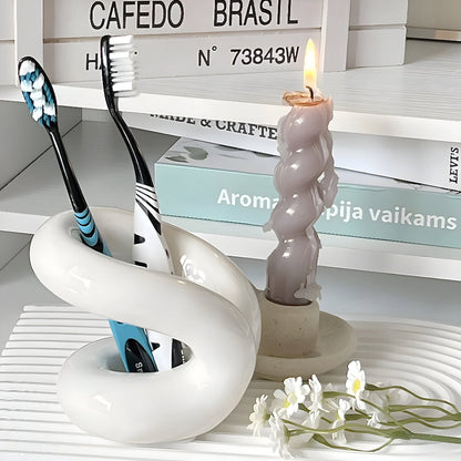 Makeup Brush Holder Ceramic Rope-Knot Countertop Organizer
