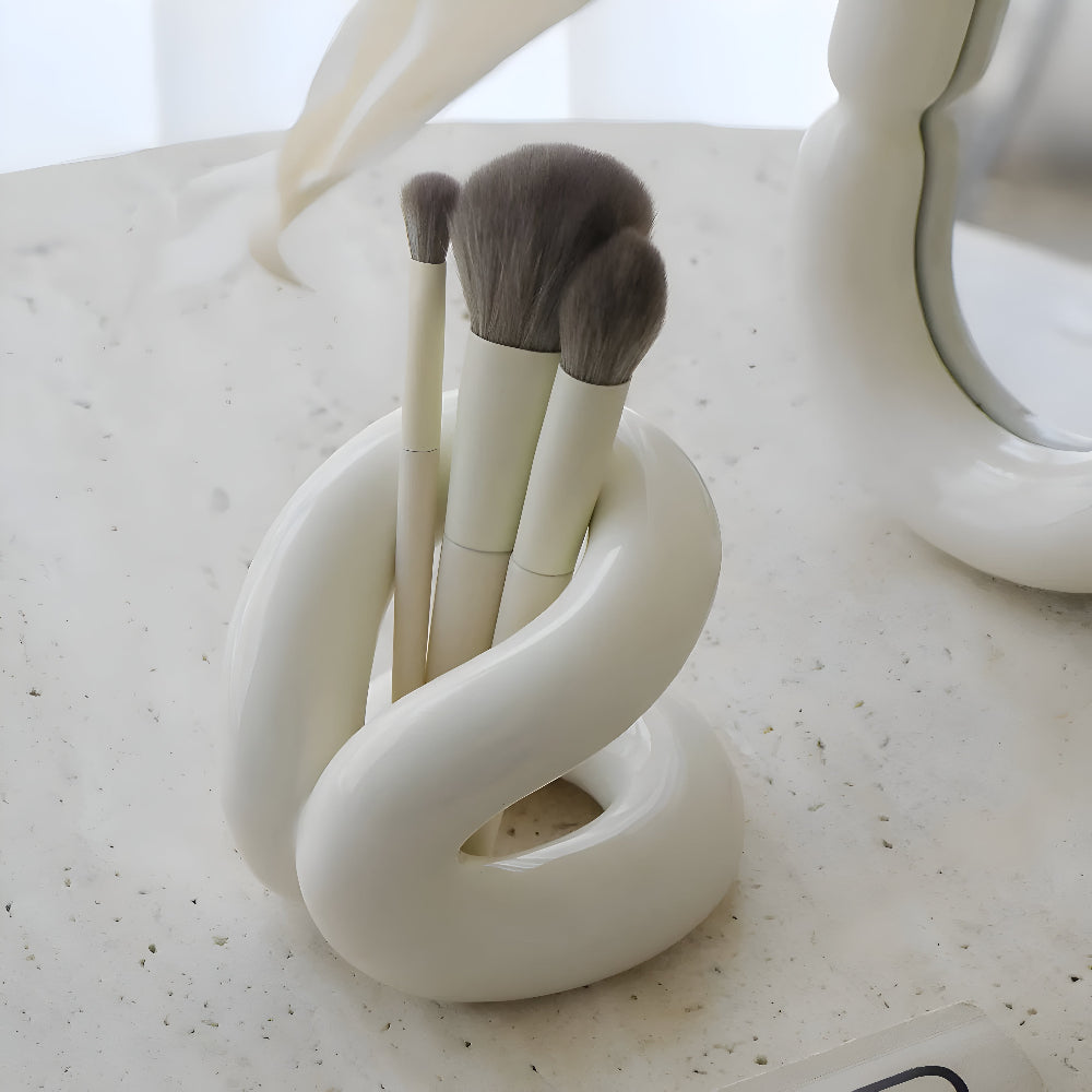 Makeup Brush Holder Ceramic Rope-Knot Countertop Organizer
