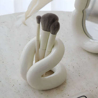 Makeup Brush Holder Ceramic Rope-Knot Countertop Organizer
