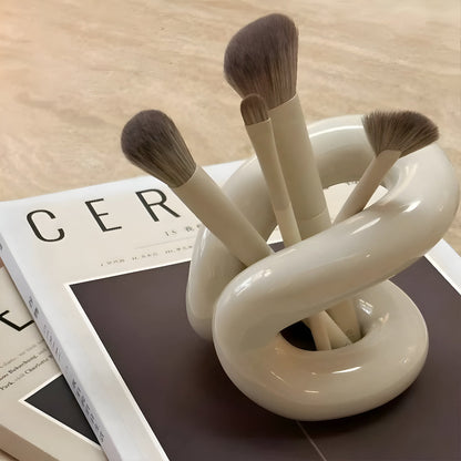 Makeup Brush Holder Ceramic Rope-Knot Countertop Organizer