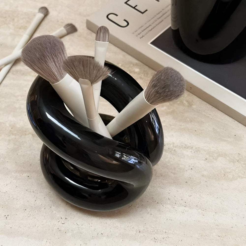 Makeup Brush Holder Ceramic Rope-Knot Countertop Organizer