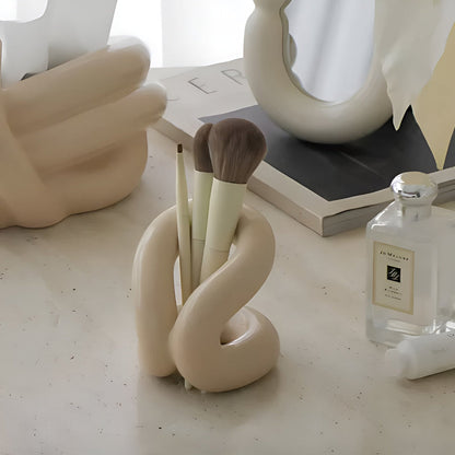 Makeup Brush Holder Ceramic Rope-Knot Countertop Organizer
