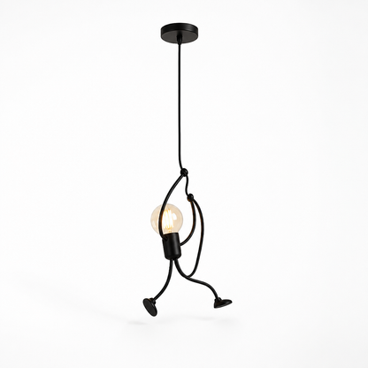 Matte Black Climbing Figure Exposed Bulb Pendant Light (Single Or 3-Light)