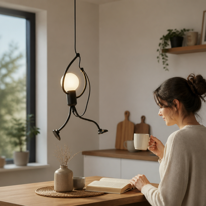 Matte Black Climbing Figure Exposed Bulb Pendant Light (Single Or 3-Light)