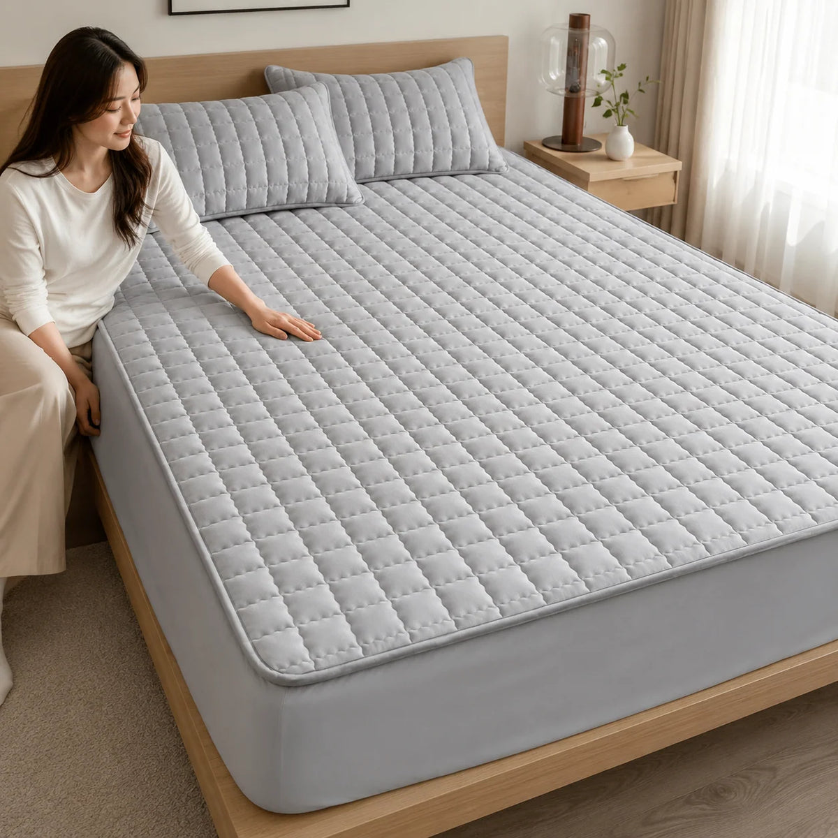 Mattress Protector Water-Resistant Quilted Breathable Machine-Washable Cover