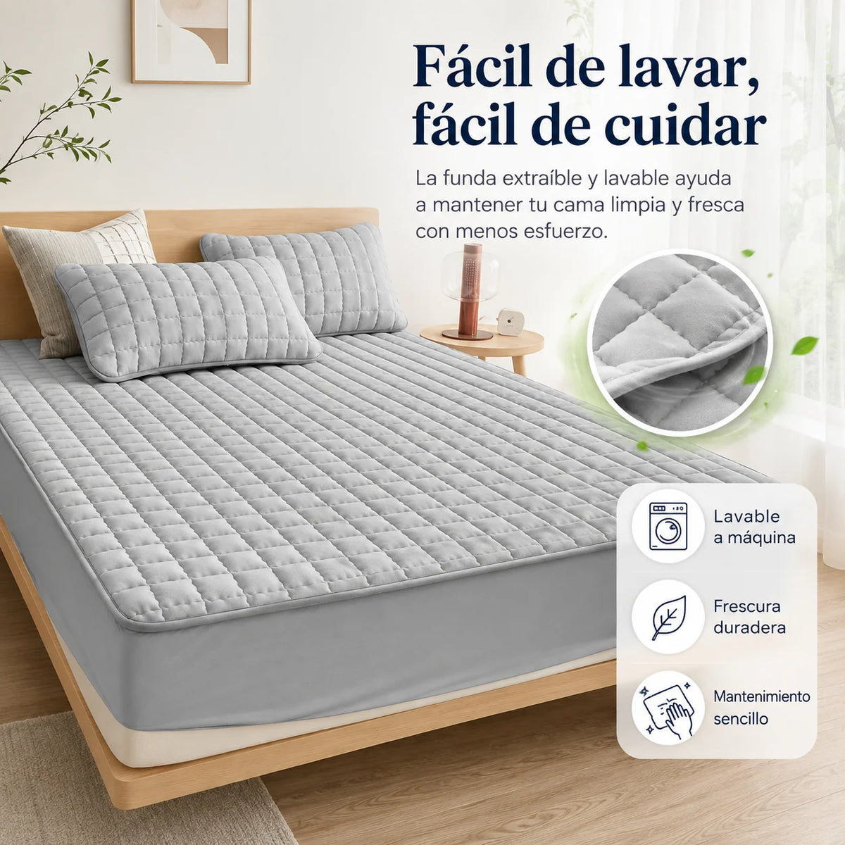 Mattress Protector Water-Resistant Quilted Breathable Machine-Washable Cover
