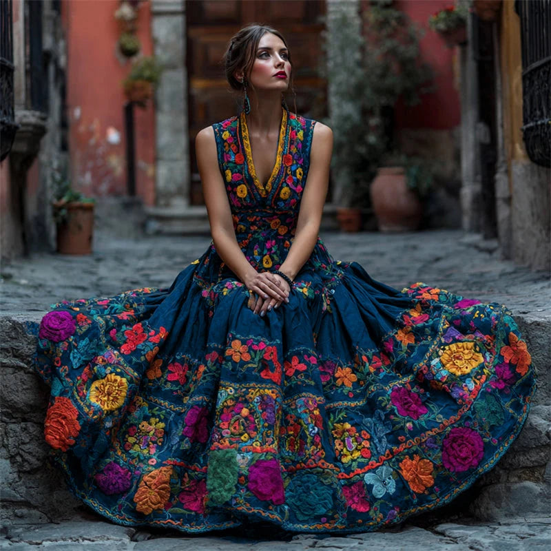 Maxi Dress Floral Print Sleeveless V-Neck