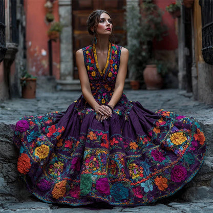 Maxi Dress Floral Print Sleeveless V-Neck