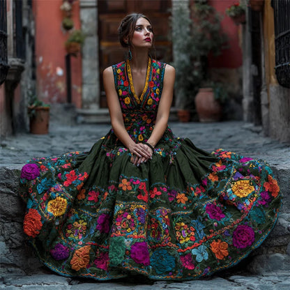 Maxi Dress Floral Print Sleeveless V-Neck