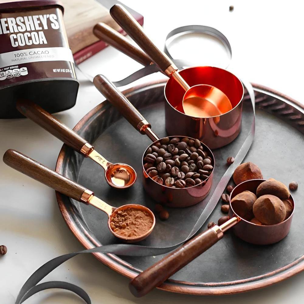 Measuring Cups & Spoons Copper-Plated Steel Engraved Marks