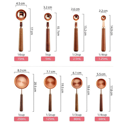 Measuring Cups & Spoons Copper-Plated Steel Engraved Marks