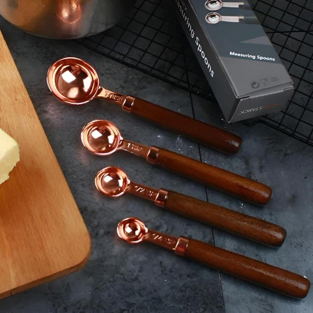 Measuring Cups & Spoons Copper-Plated Steel Engraved Marks