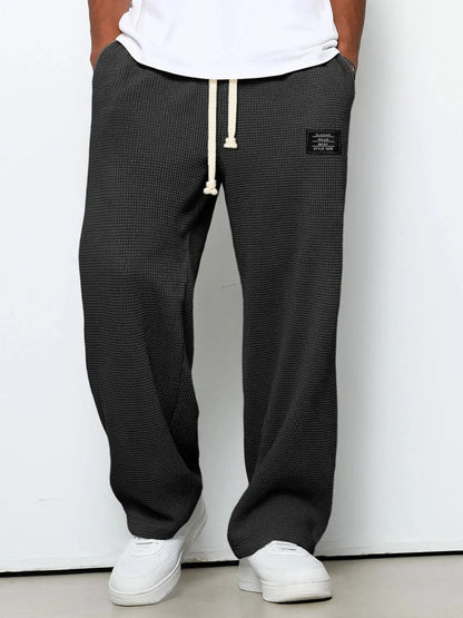 Men’s Trousers Waffle Knit Wide-Leg Elastic Drawstring Waist