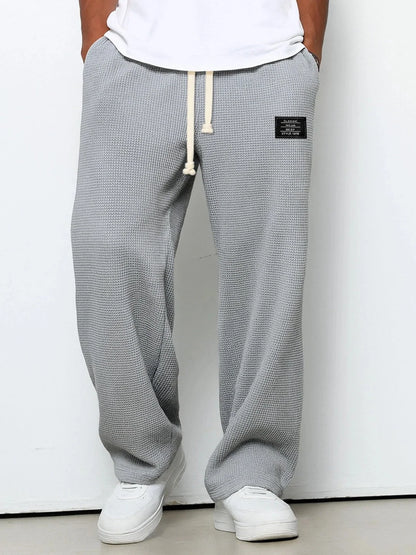 Men’s Trousers Waffle Knit Wide-Leg Elastic Drawstring Waist