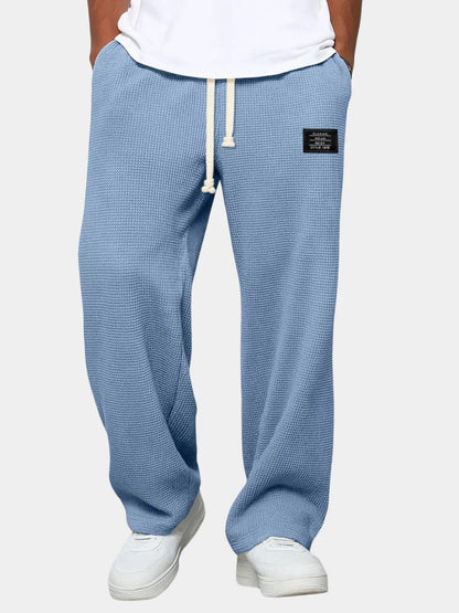 Men’s Trousers Waffle Knit Wide-Leg Elastic Drawstring Waist
