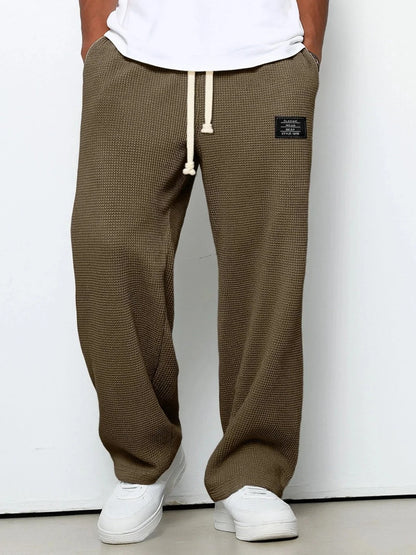 Men’s Trousers Waffle Knit Wide-Leg Elastic Drawstring Waist
