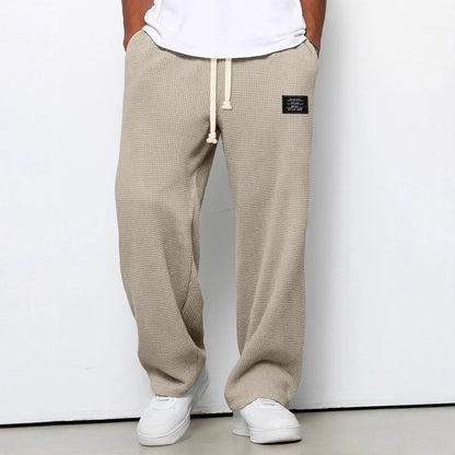 Men’s Trousers Waffle Knit Wide-Leg Elastic Drawstring Waist