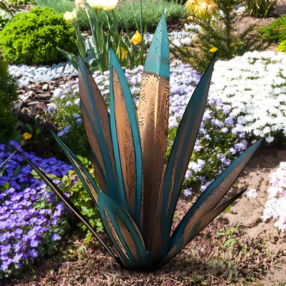 Metal Agave Sculpture Weather-Resistant 3D Leaves