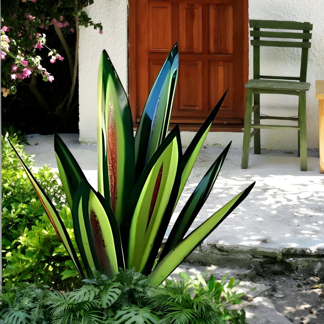 Metal Agave Sculpture Weather-Resistant 3D Leaves