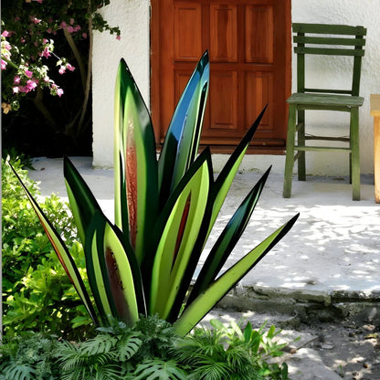 Metal Agave Sculpture Weather-Resistant 3D Leaves