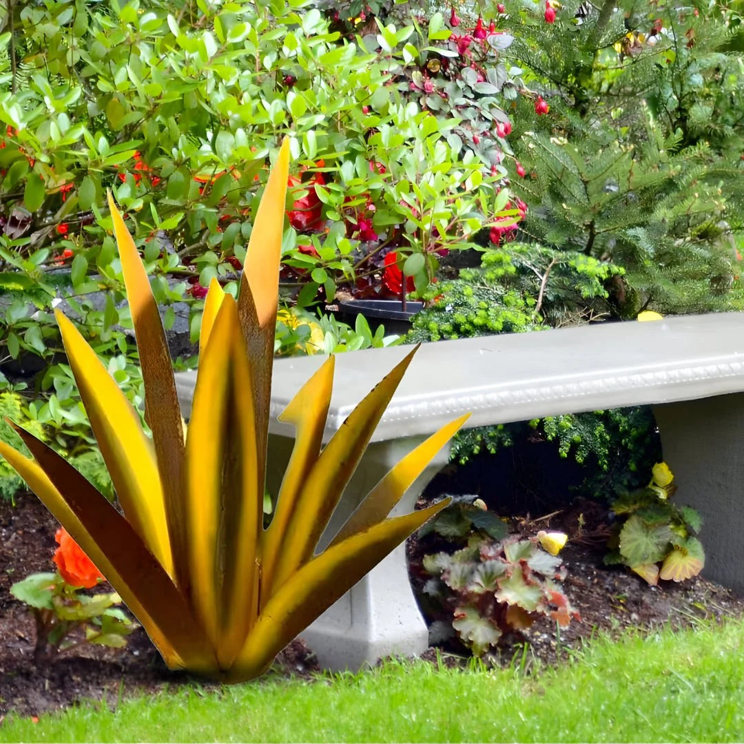 Metal Agave Sculpture Weather-Resistant 3D Leaves
