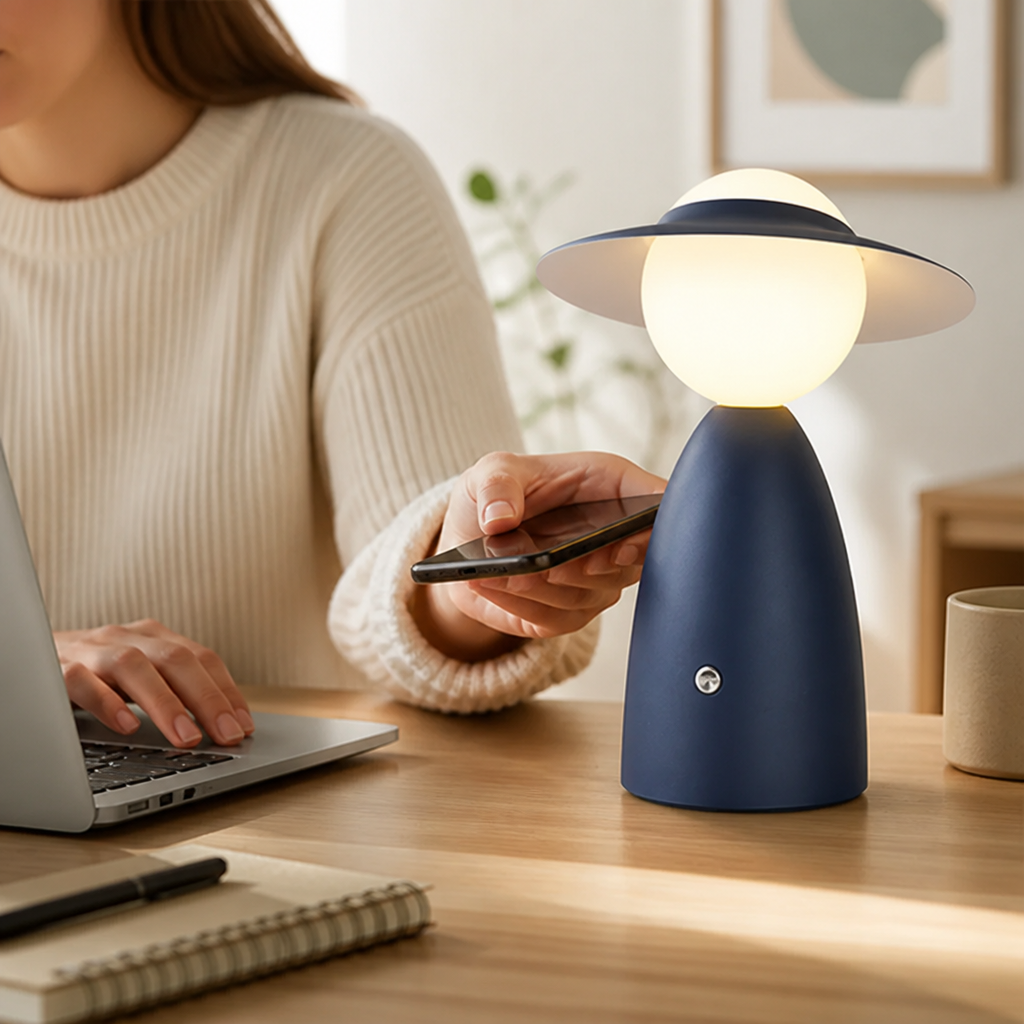 Metal Touch-Control & Wireless LED Table Lamp (Integrated Charger)