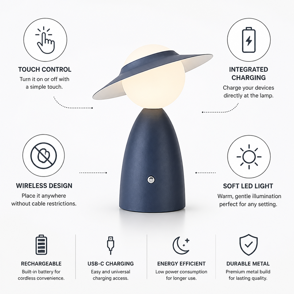 Metal Touch-Control & Wireless LED Table Lamp (Integrated Charger)