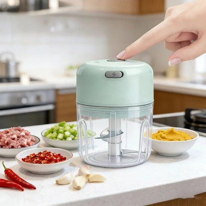 Mini Food Chopper USB Rechargeable Cordless One-Touch